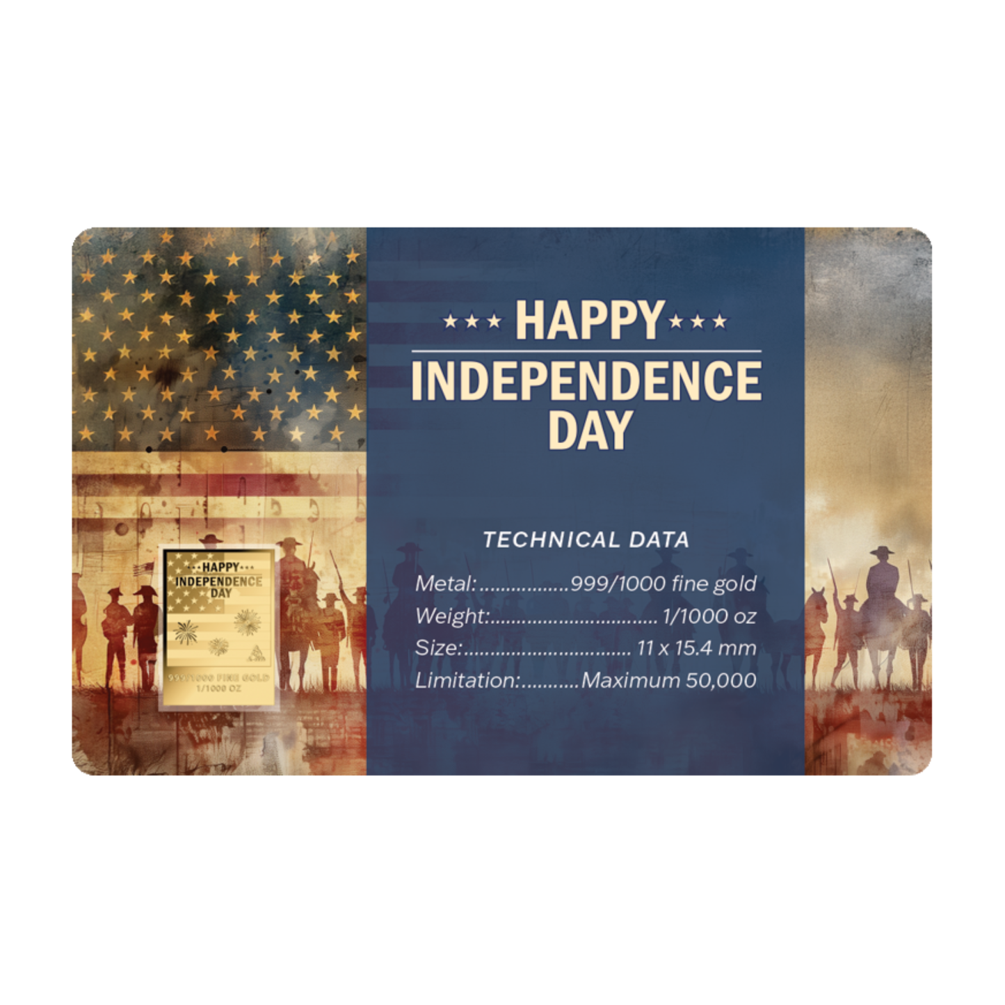 Happy Independence Day 1/1000 oz Gold Medal in Card - CoinsTV