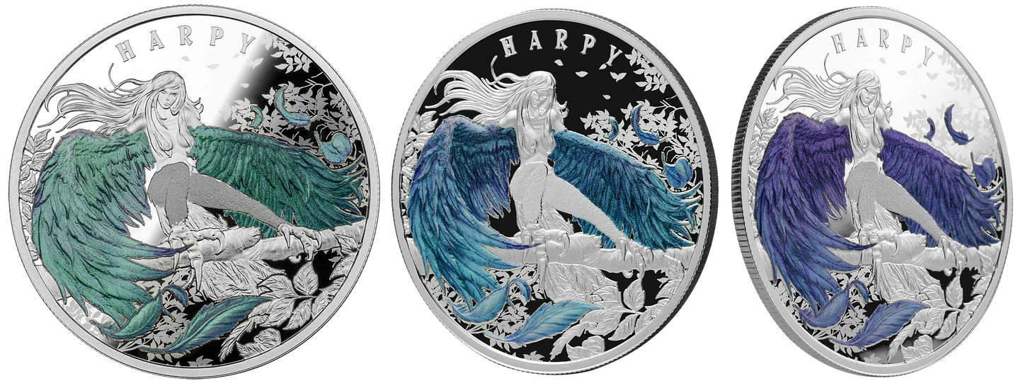 2023 Niue Haunting Harpy - Holographic Enamel - 1 oz Silver - CoinsTV