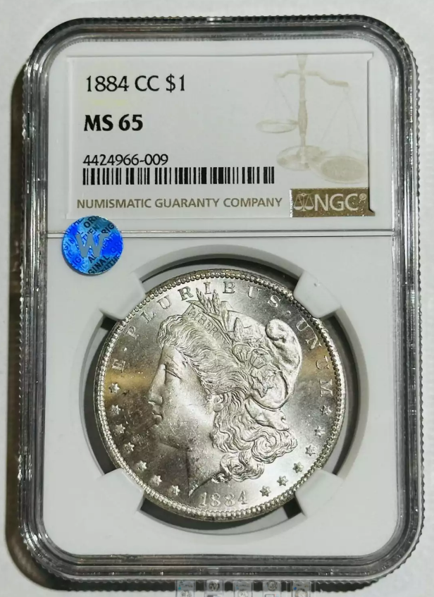 1884 CC Morgan Silver Dollar Carson City - NGC MS65 Sight White - CoinsTV