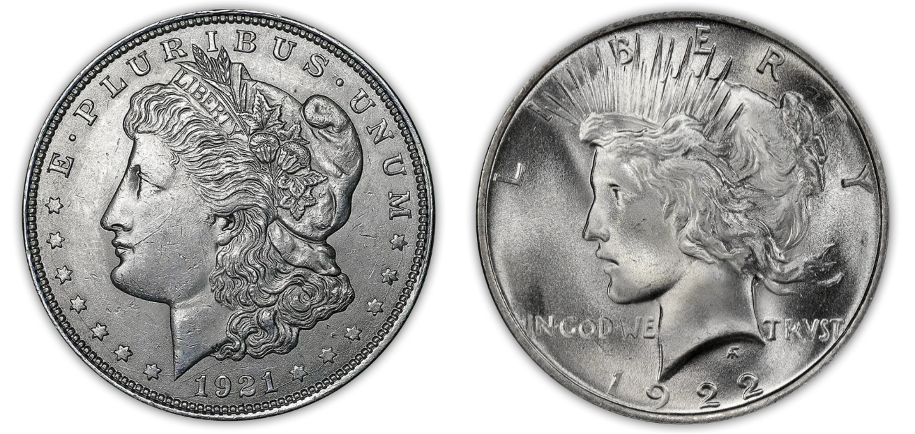 1921-P Morgan Silver Dollar & 1922-P Peace Dollar - 2 pc BU Set