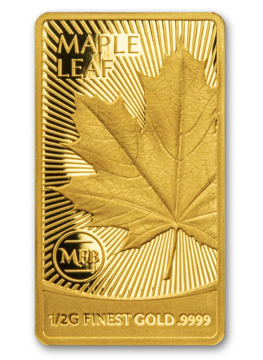 2022 Solomon Isl. Maple Leaf Most Famous Bullion 1/2 Gram .9999 Gold Prooflike Bar