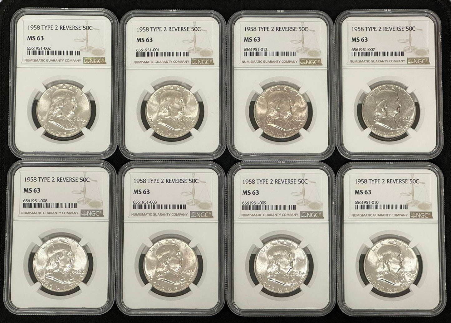 1958 Franklin Half Dollar - Type 2 Reverse NGC MS63 - CoinsTV