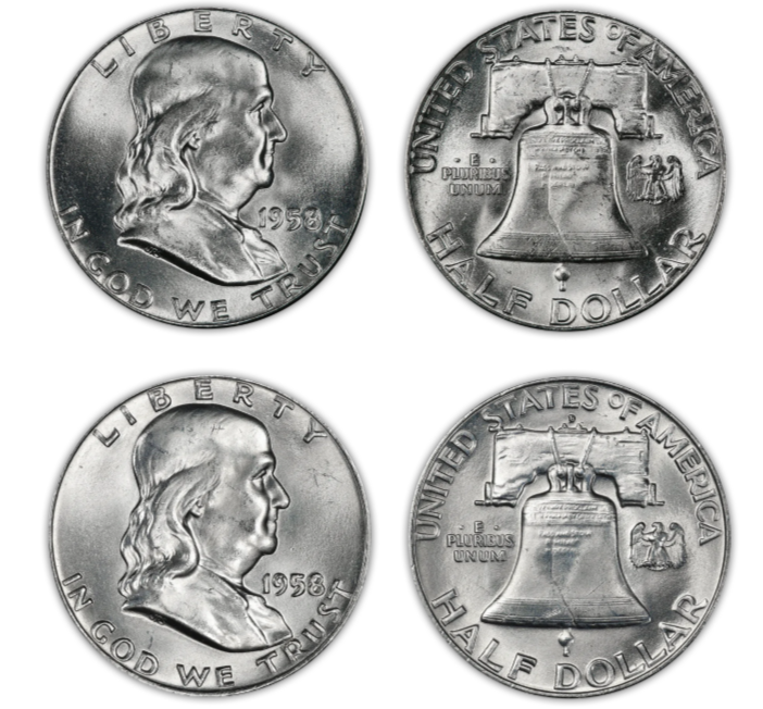 1958 D & P Franklin 90% Silver Half Dollar 2 pc Set - Uncirculated
