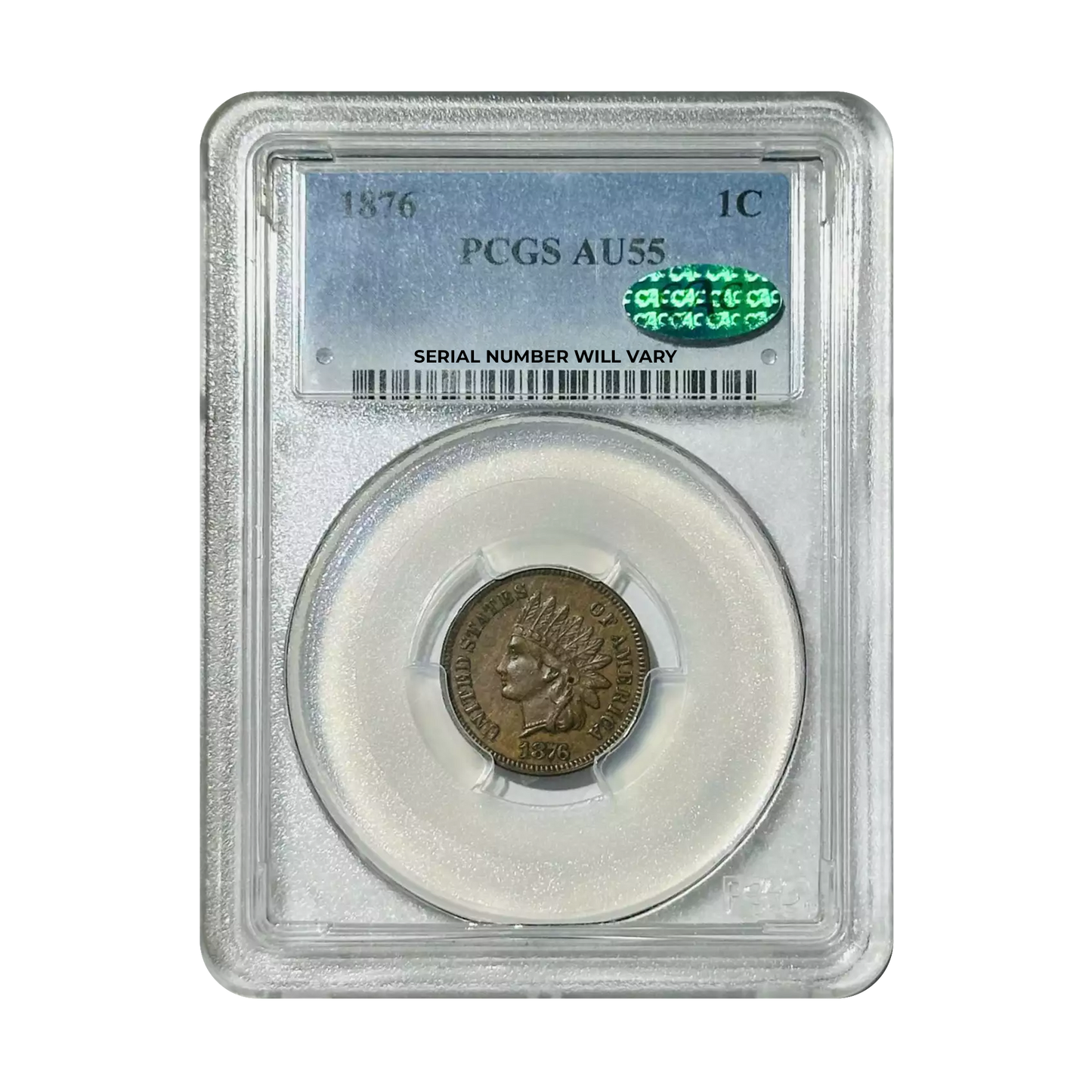 1876 Small Cents Indian Head PCGS AU-55 BN CAC - CoinsTV