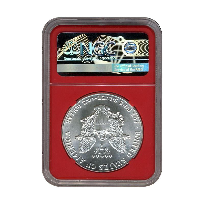 1986(S) Silver Eagle Struck at the San Francisco Mint - NGC MS69 Red Core Bridge Label - CoinsTV