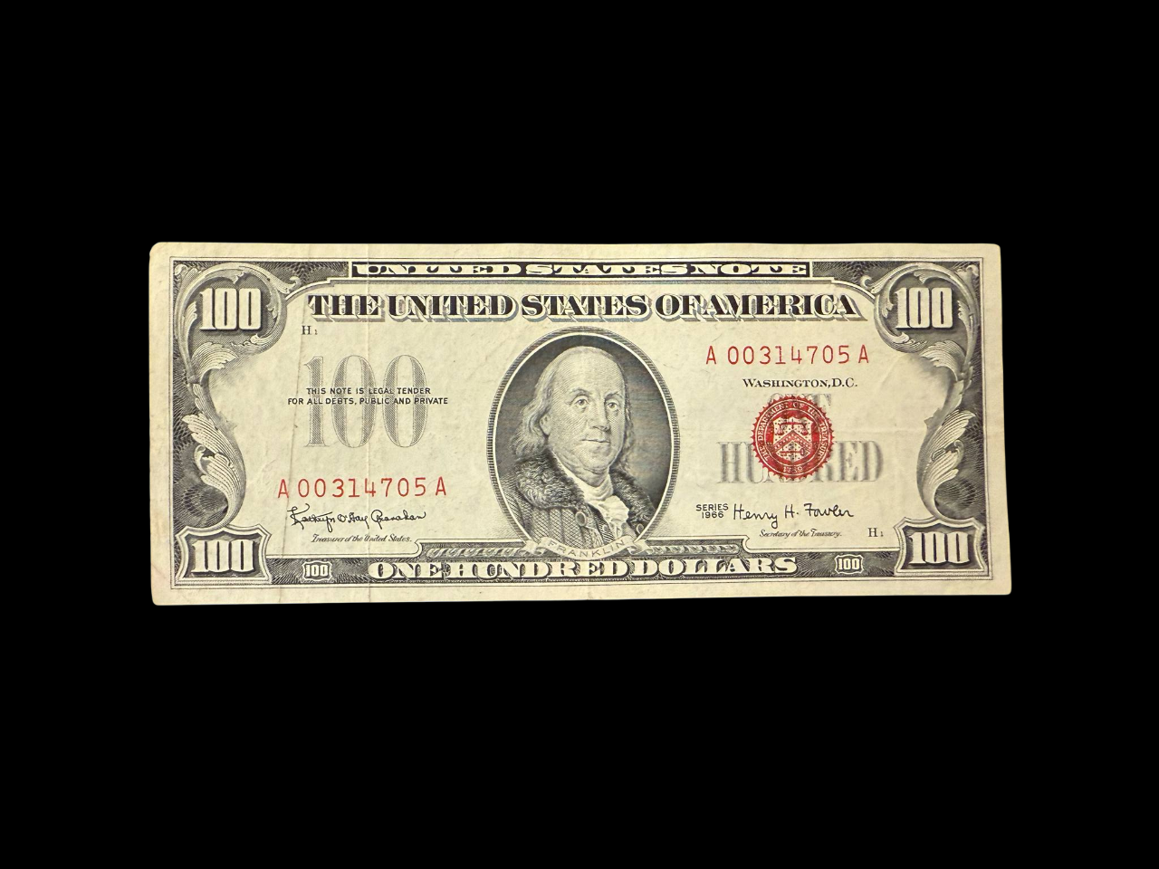 1966 $100 United States Paper Currency - Red Seal