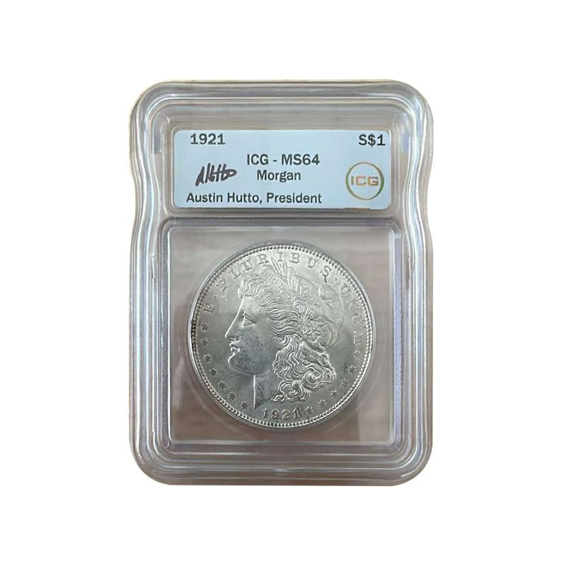 1921 Morgan Silver Dollar Philadelphia - Austin Hutto Signature - ICG MS64 - CoinsTV