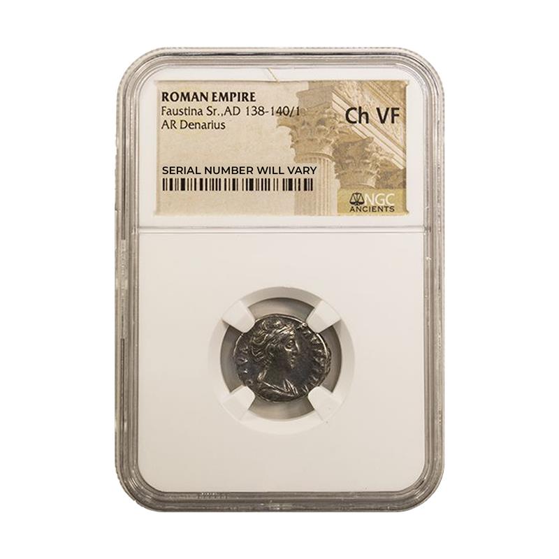 Roman Silver Denarius of Faustina Sr. AD138-140 - NGC VF - CoinsTV