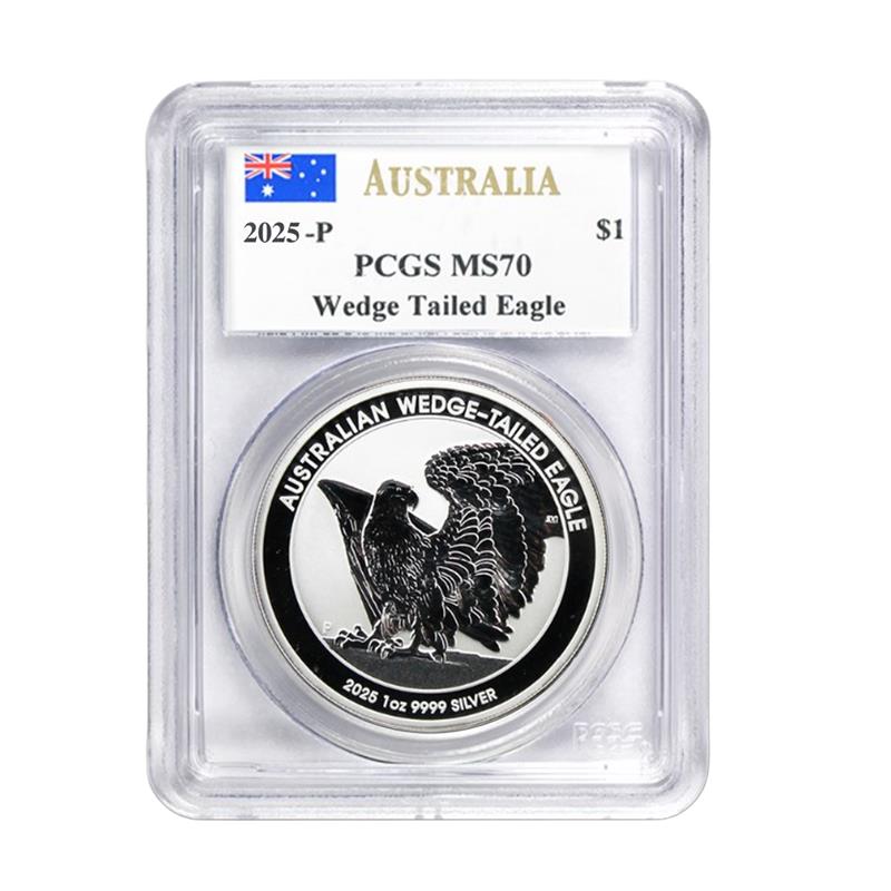 2025-P Wedge Tailed Eagle 1 oz Silver - PCGS MS70 Australia Label - CoinsTV