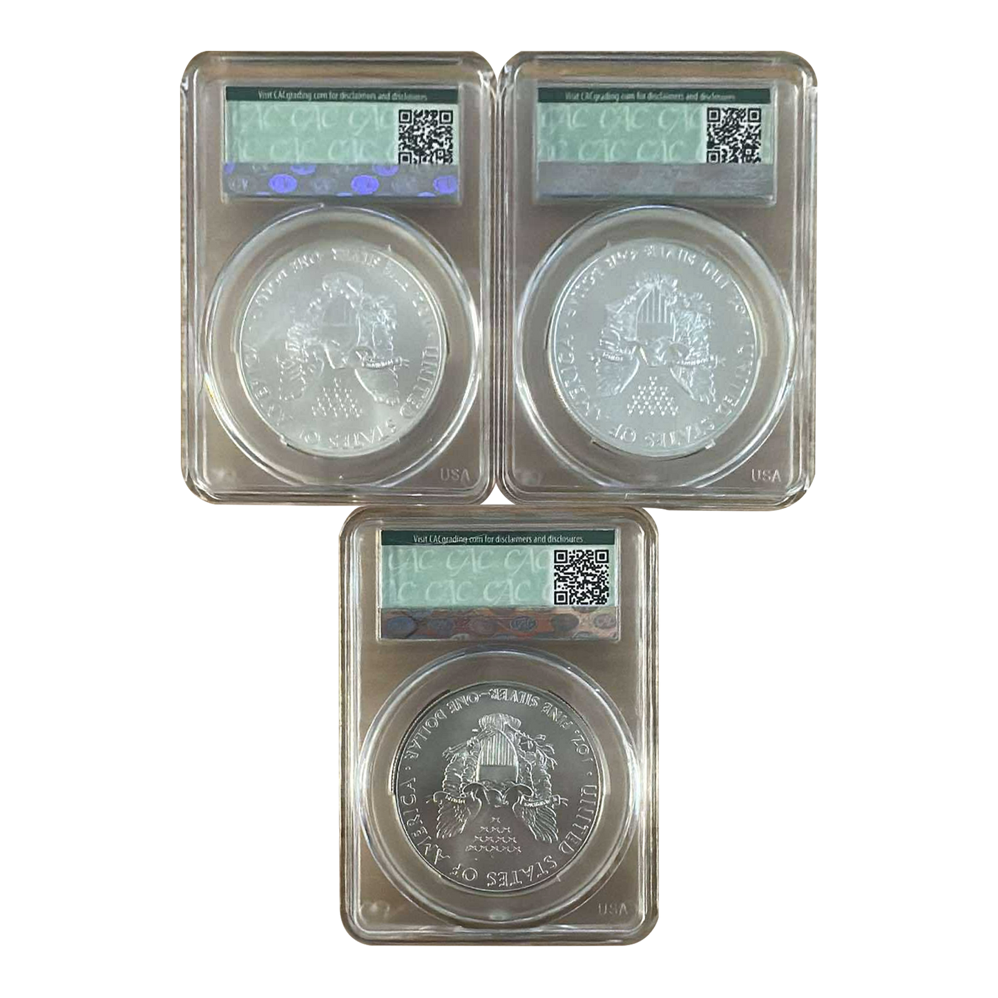 2012-14 Silver Eagle 3 pc Set - San Francisco Label - CAC MS69 - CoinsTV