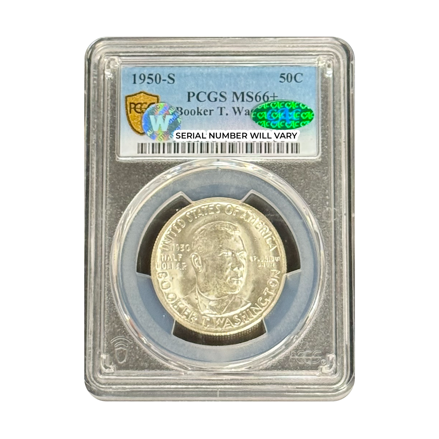 1950-S Booker T. Washington Silver Half Dollar - PCGS MS66+ CAC Sight White - CoinsTV