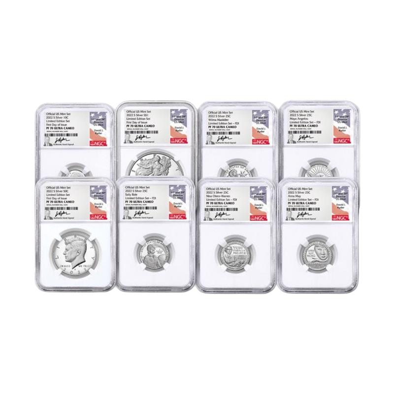2022-S Limited Edition Silver Proof 8 pc. Set - NGC PF70 FDOI Flag Label & David Ryder Signature - CoinsTV