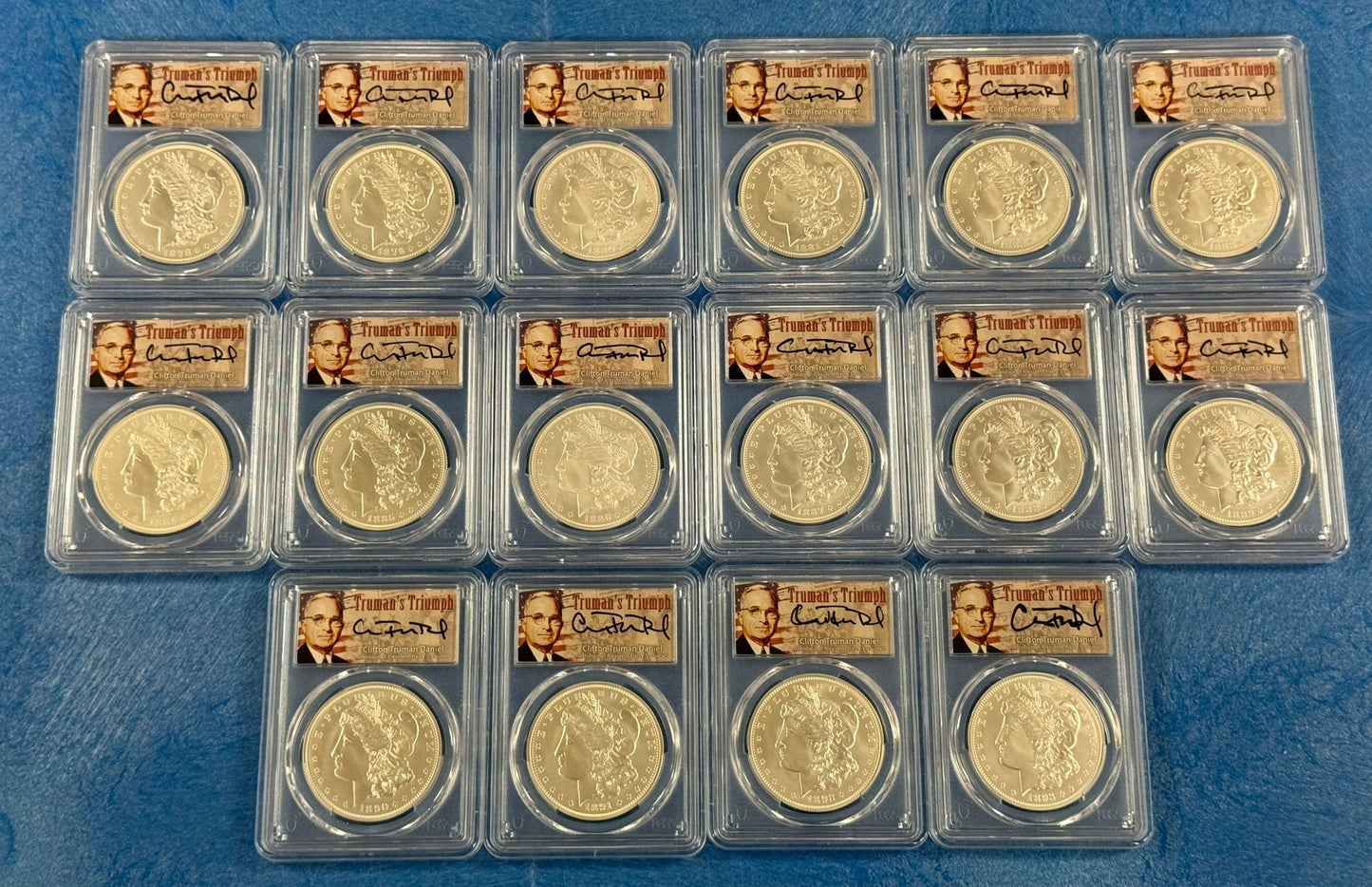 2023 Fiji Morgan Dollar Carson City 16 coin Set- PCGS MS70 Trumans Triumph Label