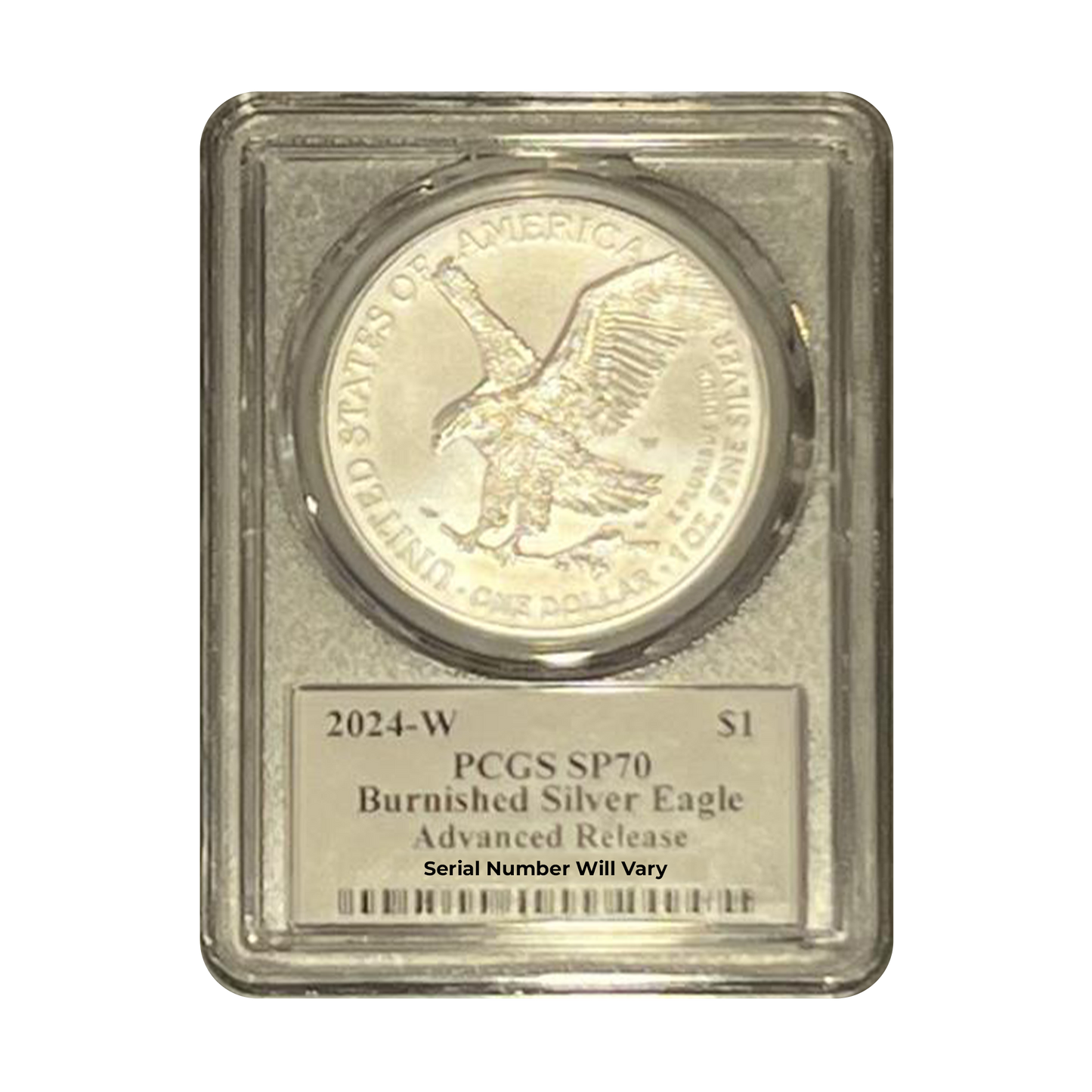 2024-W Burnished Silver Eagle - Advance Release & Cleveland Signature - PCGS SP70 - CoinsTV
