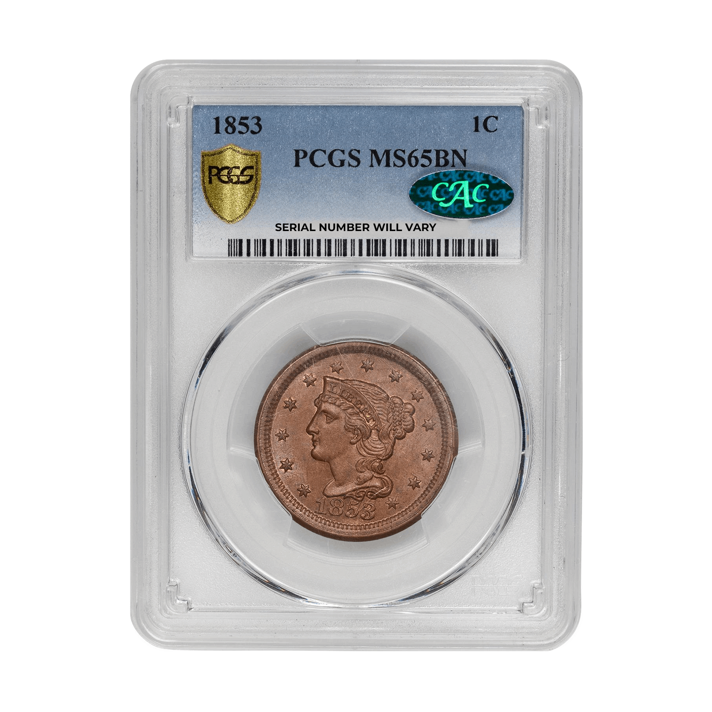 1853 Braided Hair Large Cent - PCGS MS65 BN CAC - CoinsTV