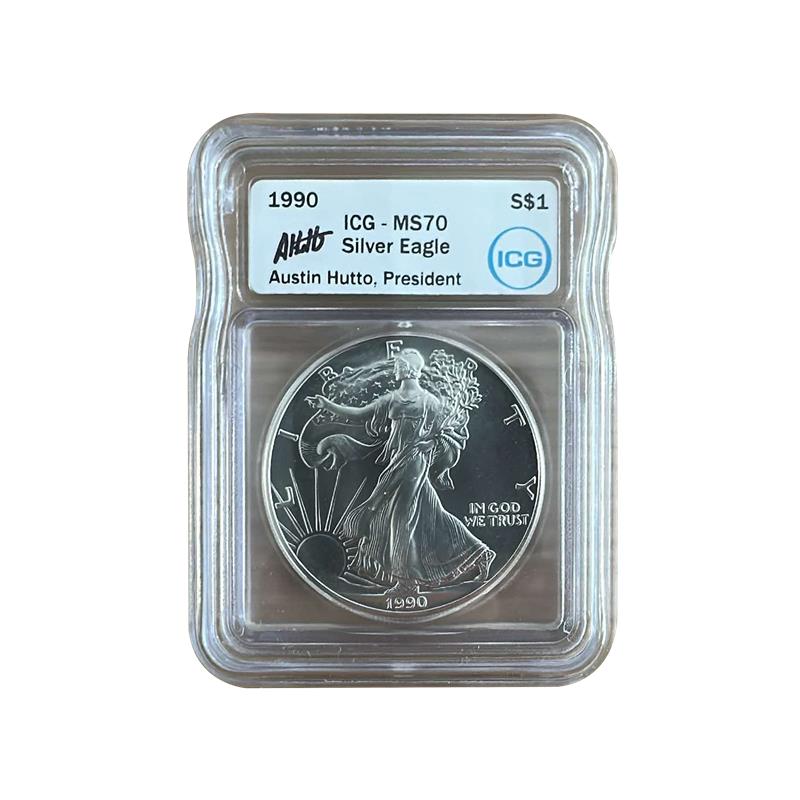 1990 Silver Eagle - Austin Hutto Signature - ICG MS70