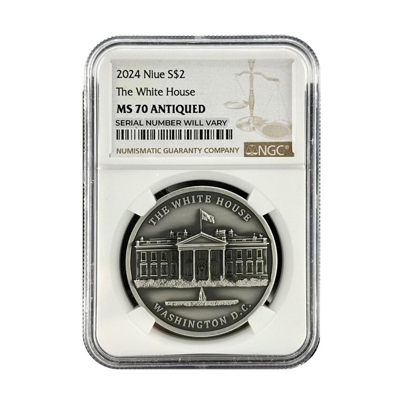 2024 Niue The White House Antiqued 1 oz Silver Coin - NGC MS70