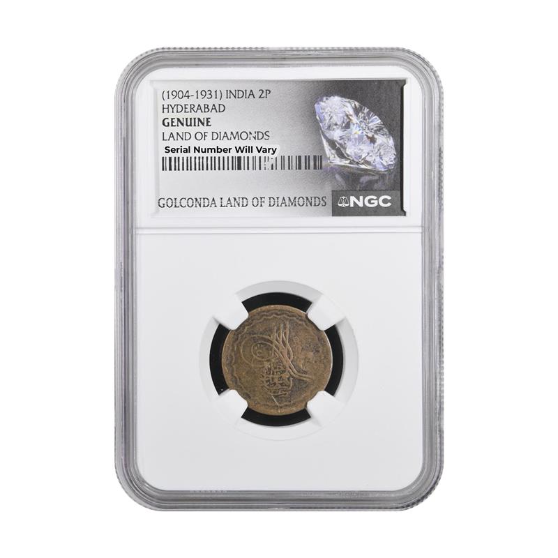 1904-1931 India Hyderabad 2 Pai Coin in "Land of Diamonds" NGC Holder - CoinsTV