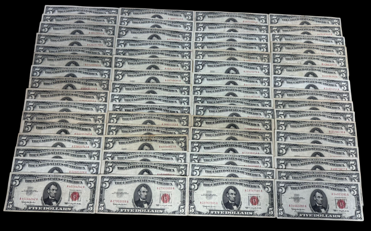 Frontier Red Seal $5 Notes - VG to VF - CoinsTV