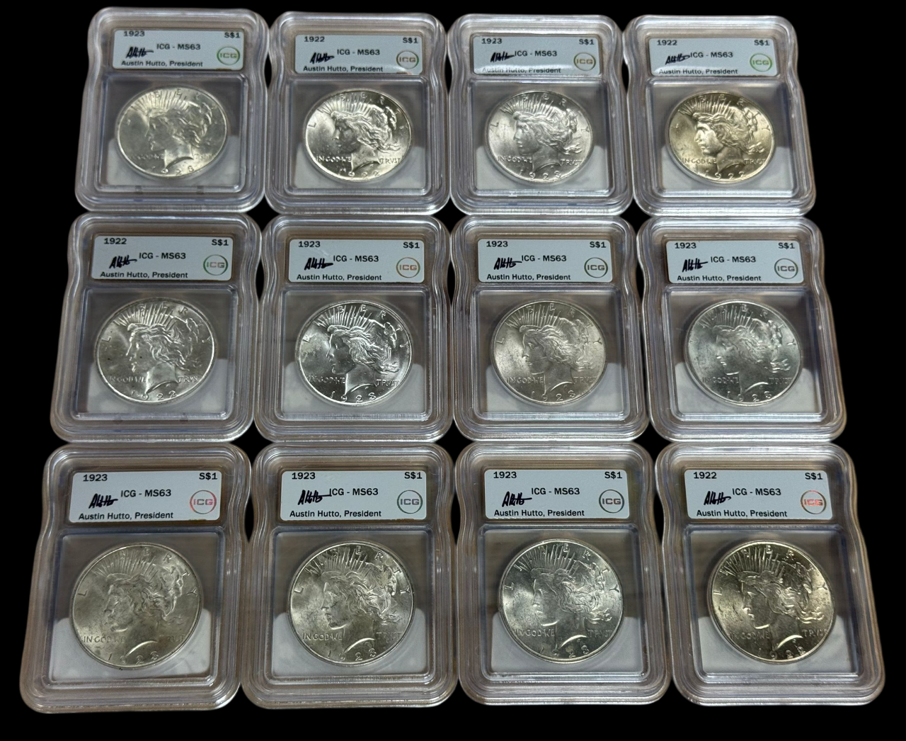 Peace Silver Dollar - Austin Hutto Signature - ICG MS63 Grab Bag - CoinsTV