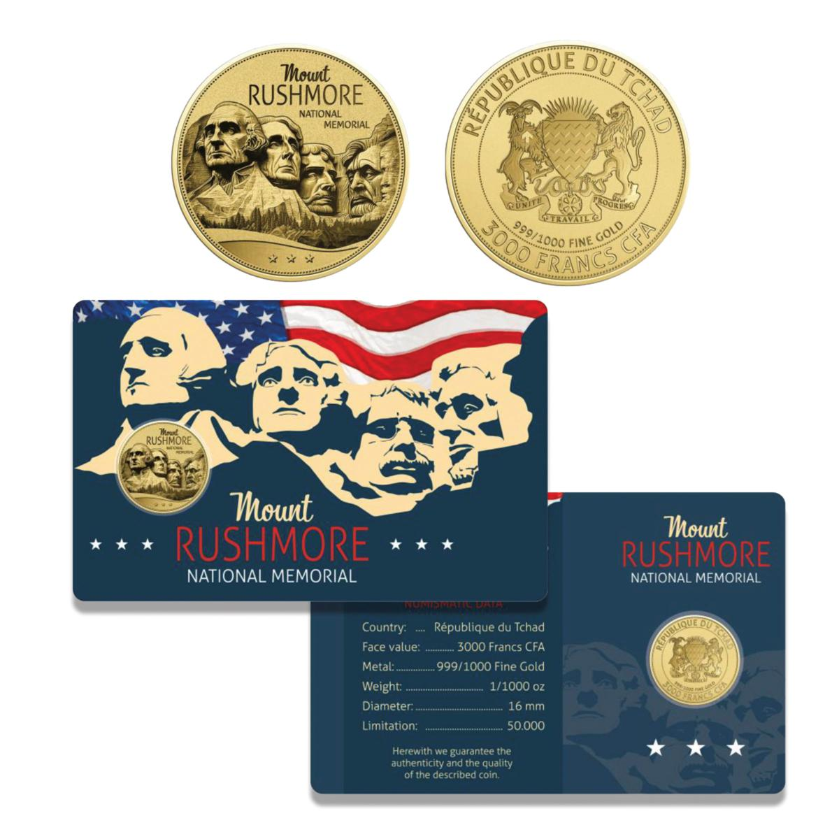 Chad Mount Rushmore 1/1000 Oz Gold Coin in Card - CoinsTV