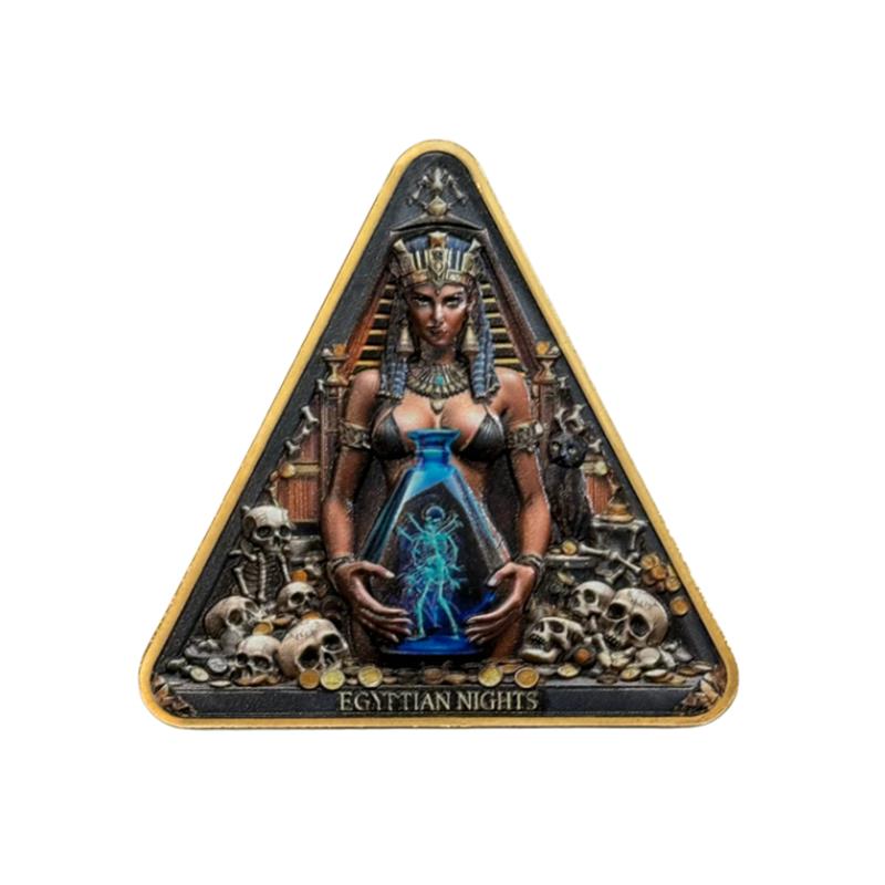 Egyptian Nights Nefertari Triangular 1 oz Copper 24K Gold Gilded Medal - CoinsTV