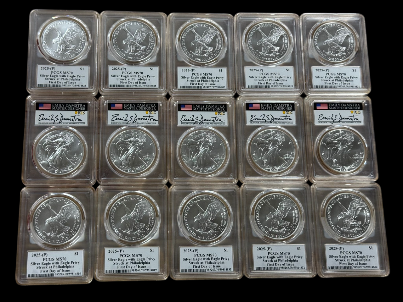 2025(P) Silver Eagle - Eagle Privy - PCGS MS70 FDOI Emily Damstra Signed - CoinsTV