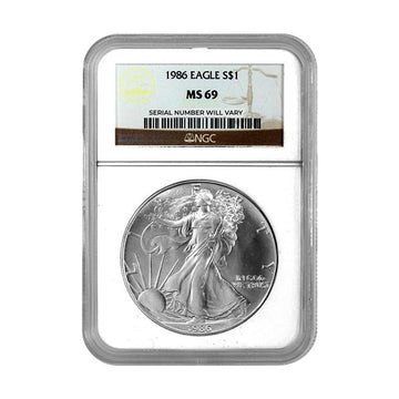 1986 Silver Eagle - NGC MS69 Brown Label - CoinsTV