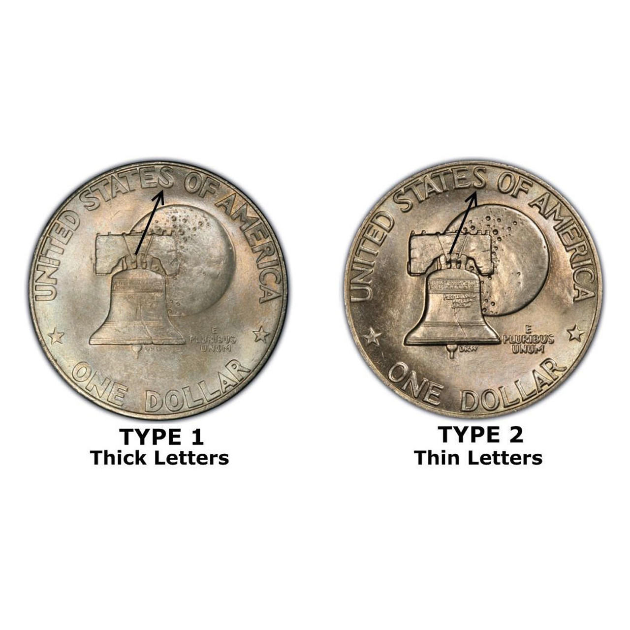 1976 Type 1 & Type 2 Eisenhower Dollar 2pc Set - AU/BU - CoinsTV