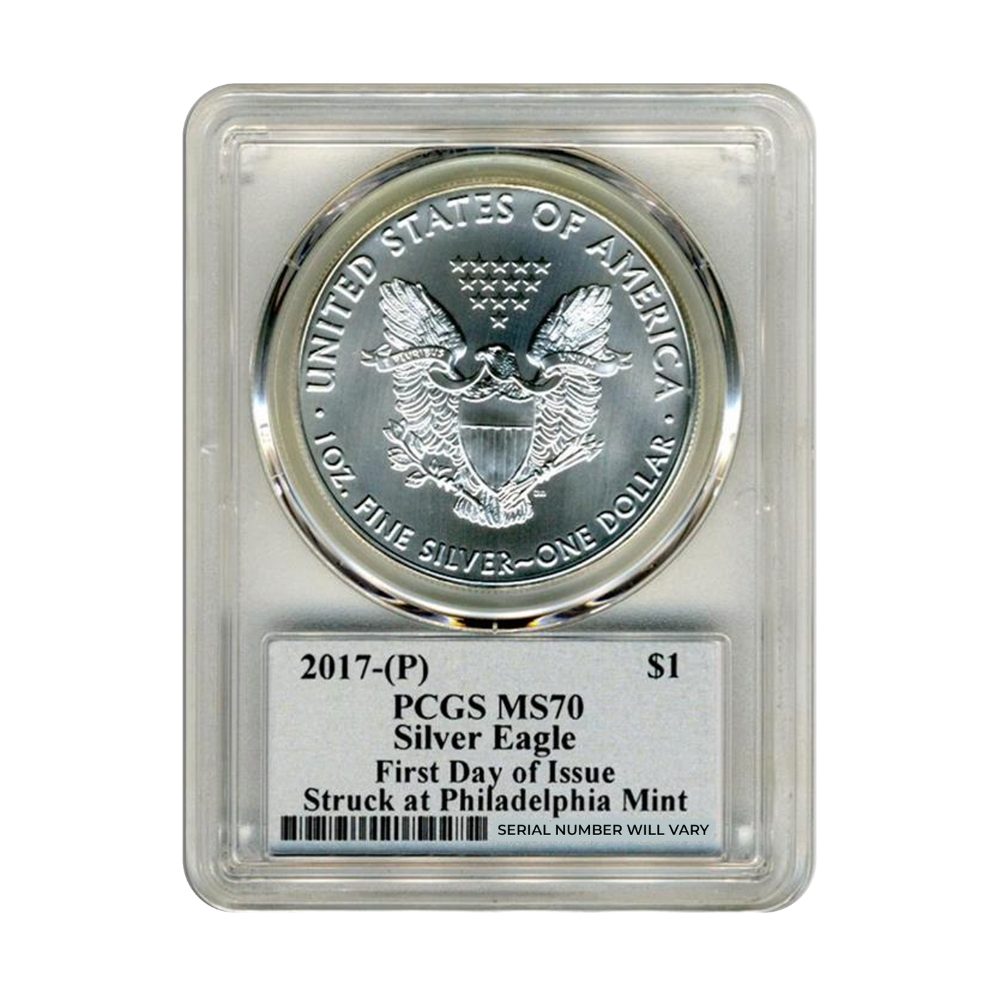 2017(P) Silver Eagle - First Day of Issue - PCGS MS70 Cleveland Signature - CoinsTV