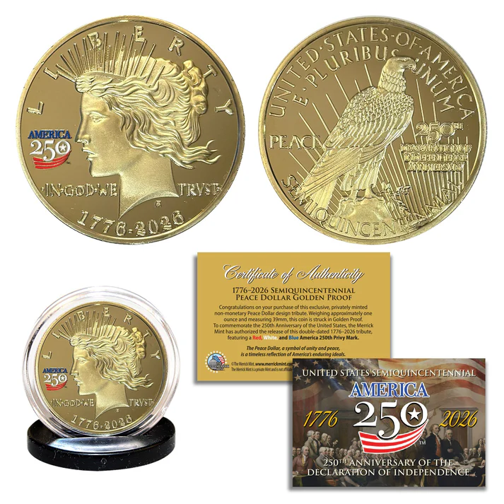 America 250th anniversary Peace Dollar Round - CoinsTV