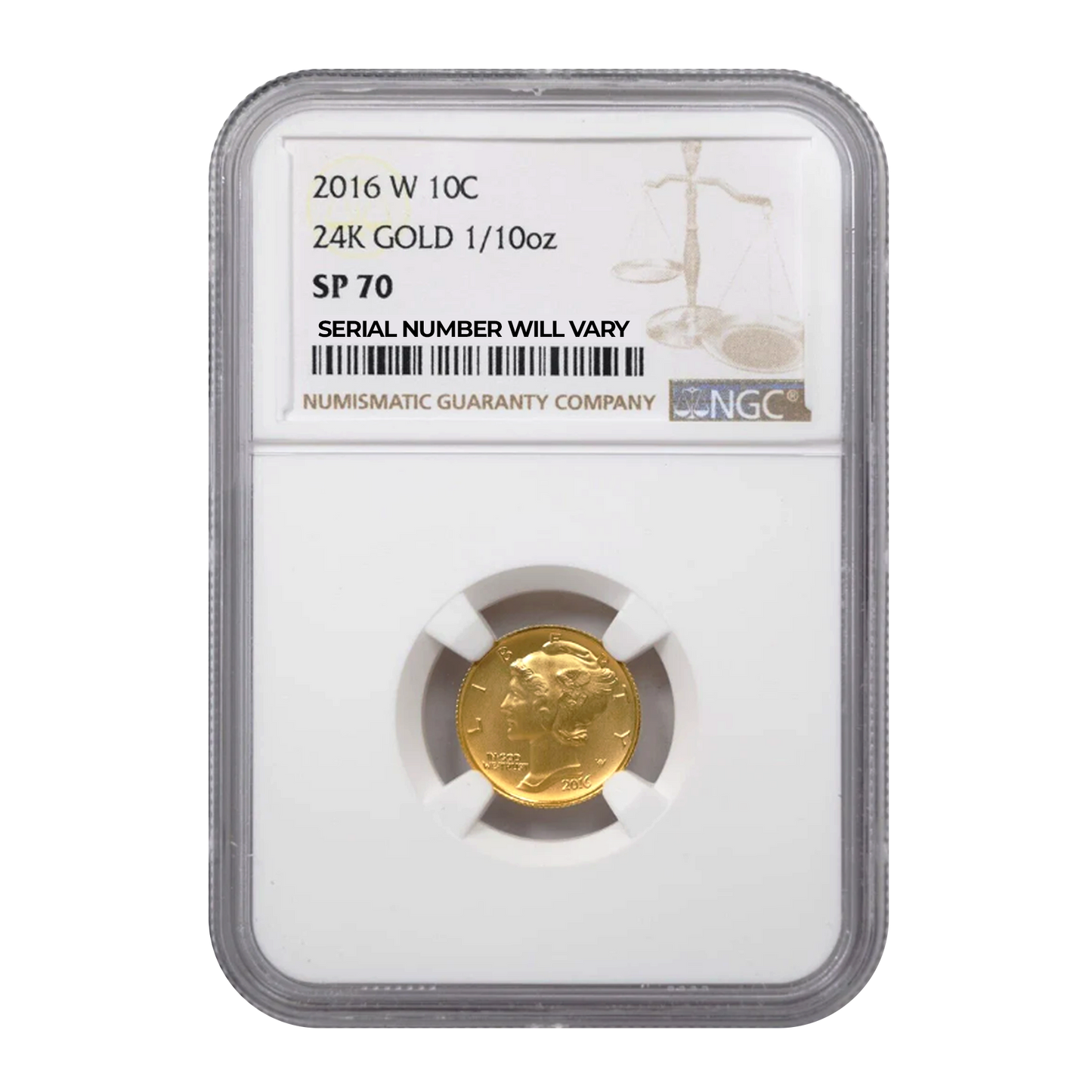 2016 Mercury Dime .9999 Gold - 1/10 oz NGC SP70