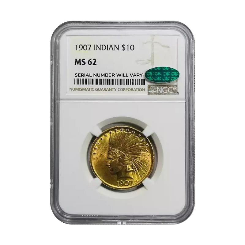 1907 $10 Indian Head Gold - NGC MS62 CAC - CoinsTV