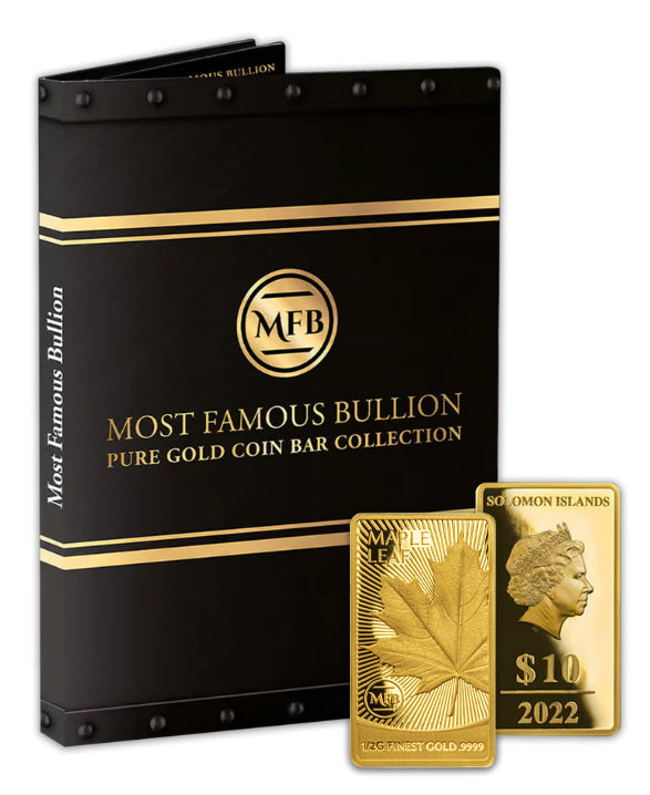 2022 Solomon Isl. Maple Leaf Most Famous Bullion 1/2 Gram .9999 Gold Prooflike Bar