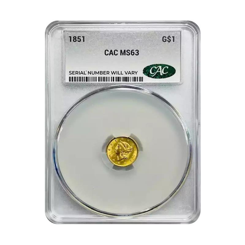1851 $1 Gold Liberty Head - CAC MS63 - CoinsTV