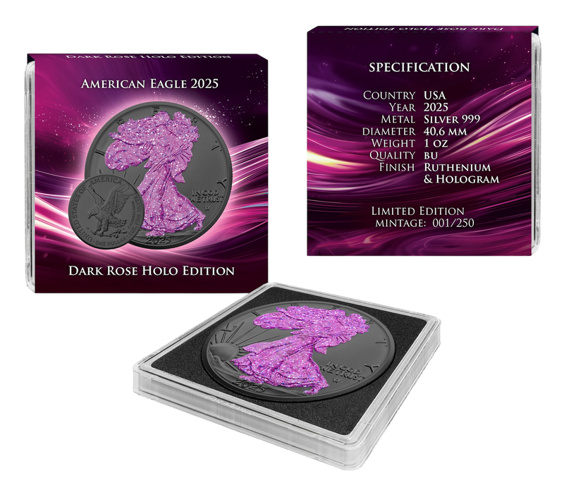 2025 U.S. Eagle Dark Rose Holo Edition 1 oz Silver Coin