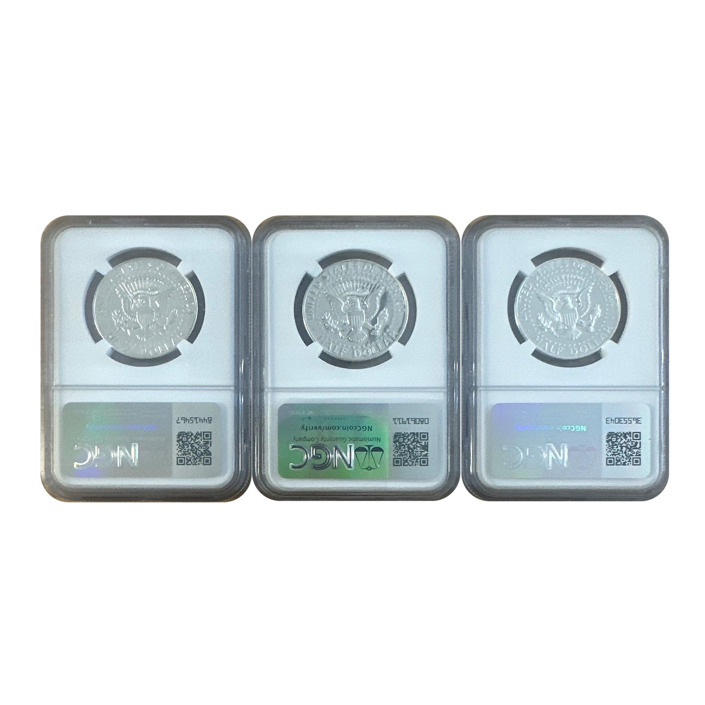 1965-67 Kennedy Half Dollar - Special Mint Set & Kennedy Signature Label - NGC MS67 Cameo 3 pc. Set - CoinsTV