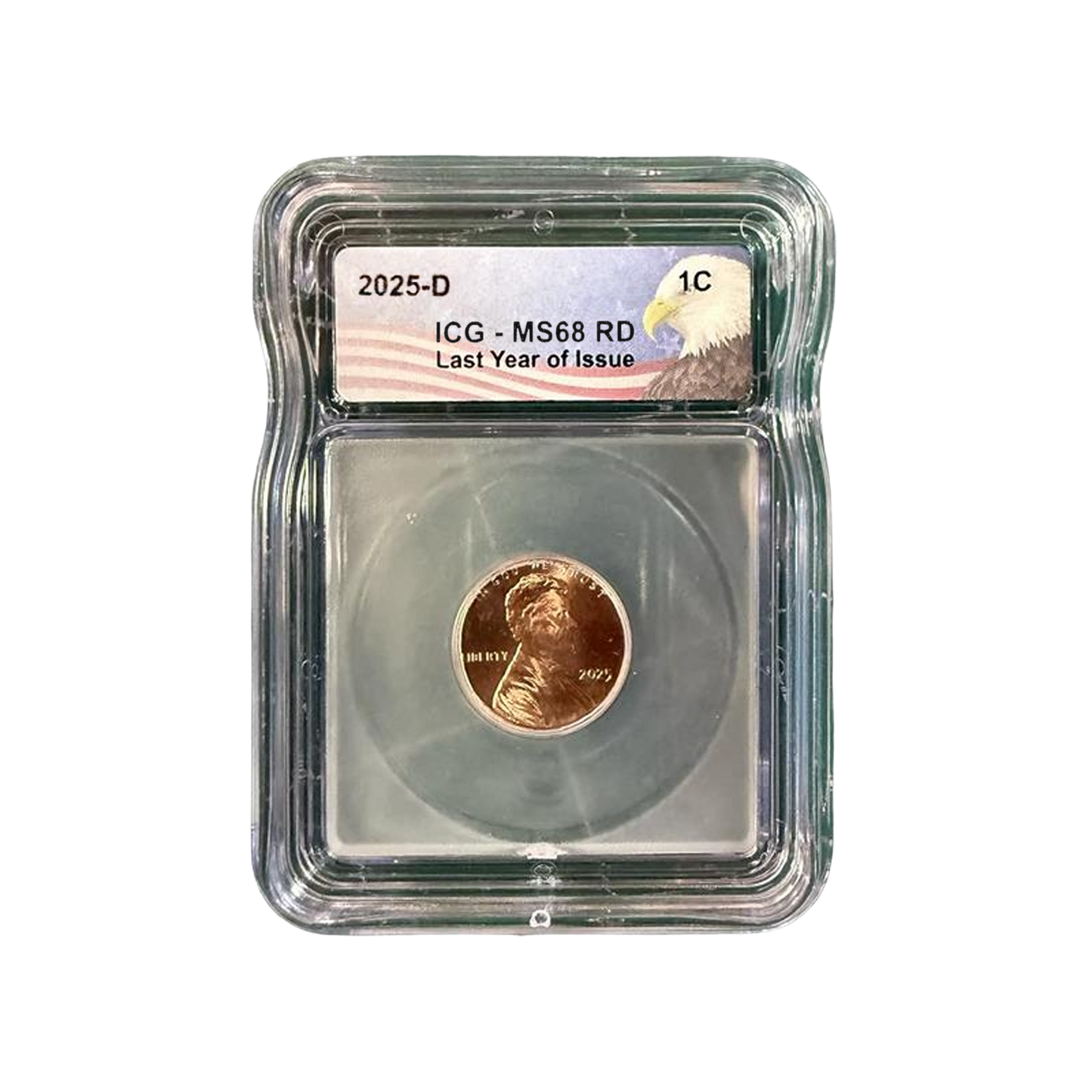 2025-D Lincoln Shield Cent - Eagle Label - ICG MS68 RD Last Year of Issue - CoinsTV