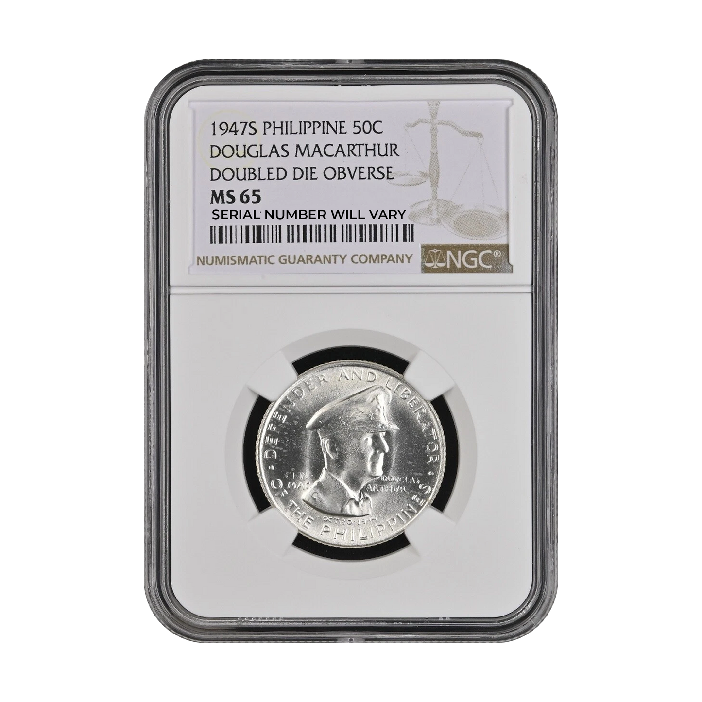 1947-S Philippine 50 Centavos Silver - Douglas MacArthur - NGC MS65 DDO