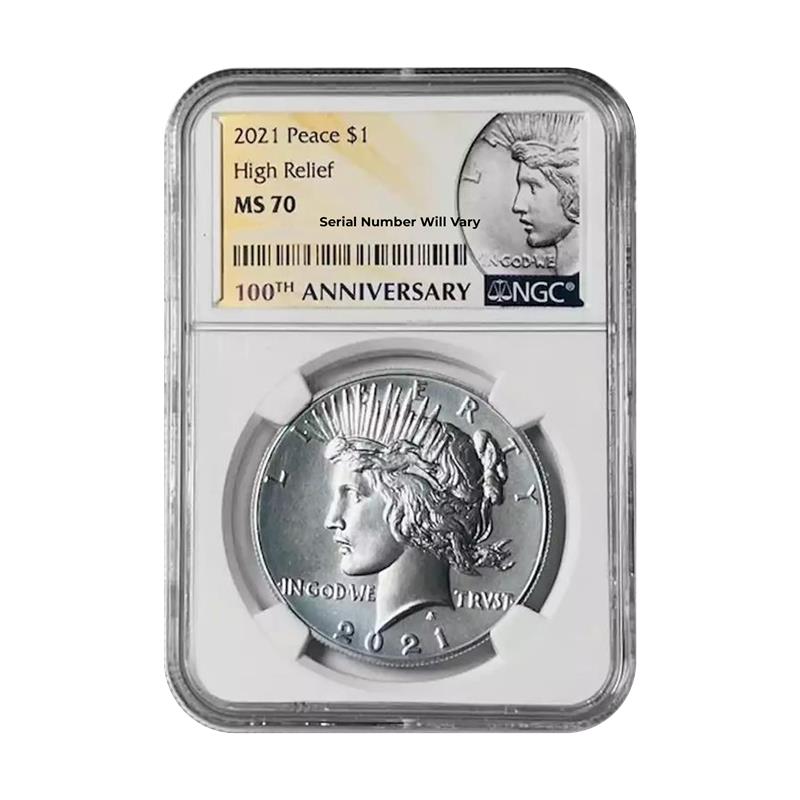 2021 Peace Silver Dollar - High Relief - NGC MS70 100th Anniversary Label - CoinsTV