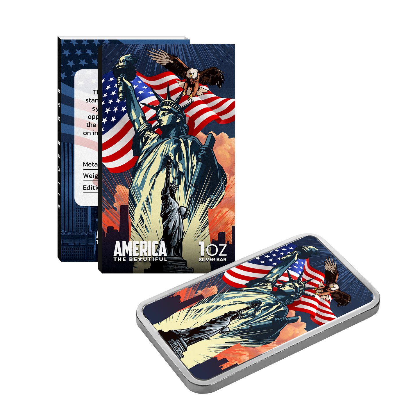 America the Beautiful Series - Freedom & Statue of Liberty 1 oz Silver Bar - CoinsTV