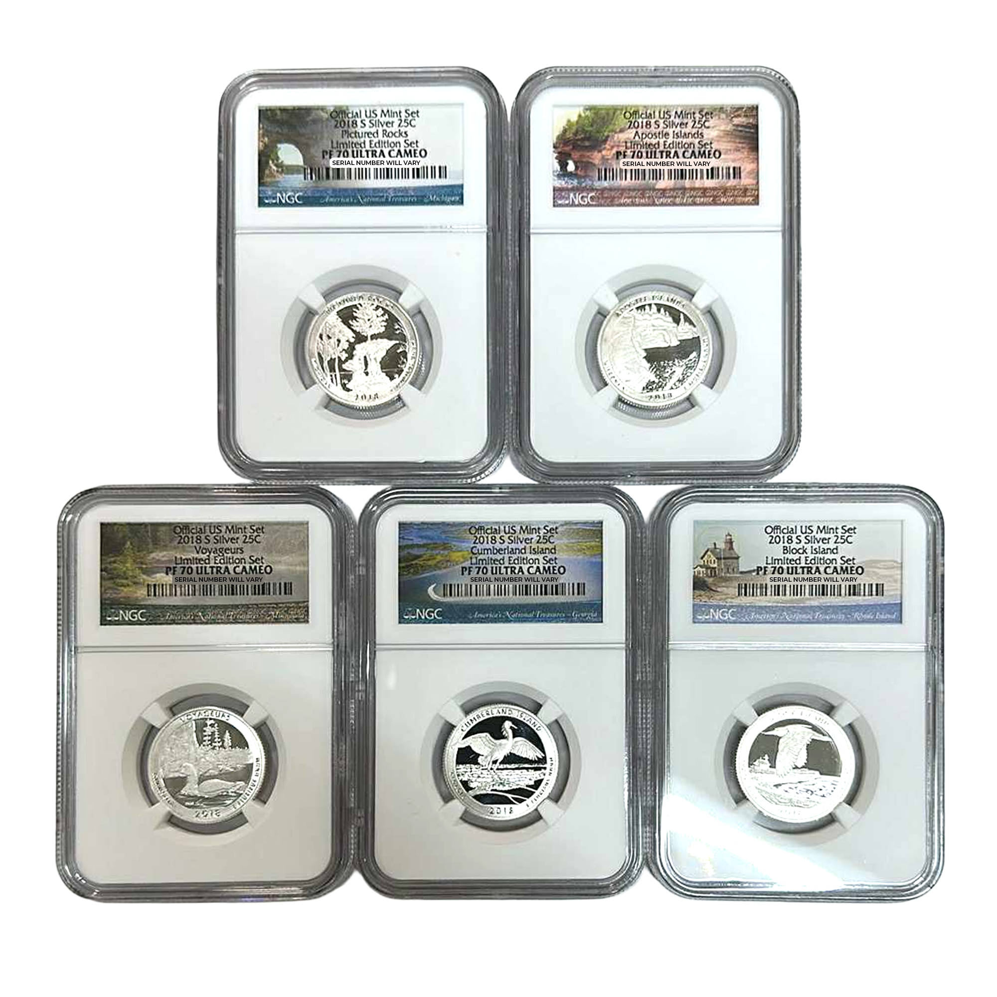 2018 Silver Quarter 5 pc Set - NGC PF70 Ultra Cameo | CoinsTV