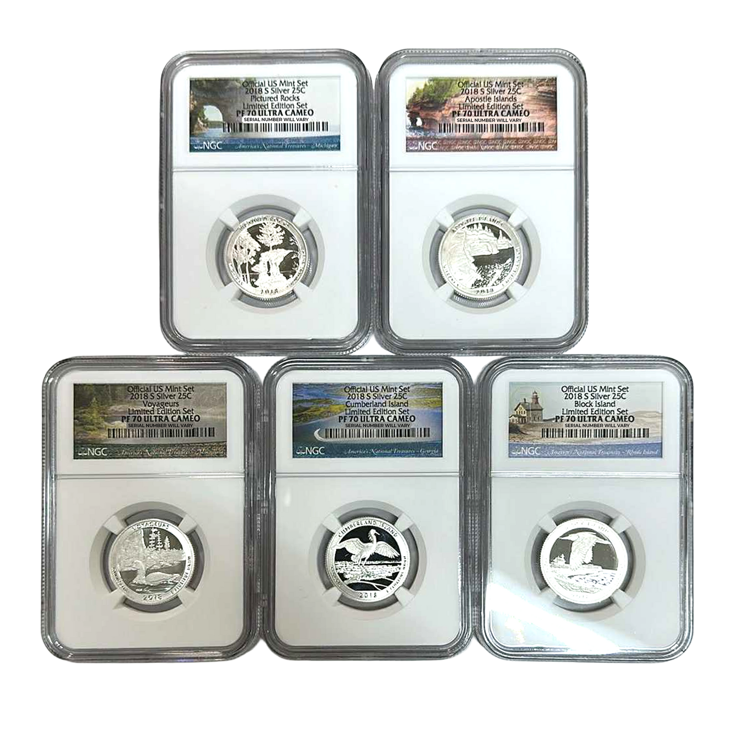 2018 Silver Quarter 5 pc Set - NGC PF70 Ultra Cameo - CoinsTV