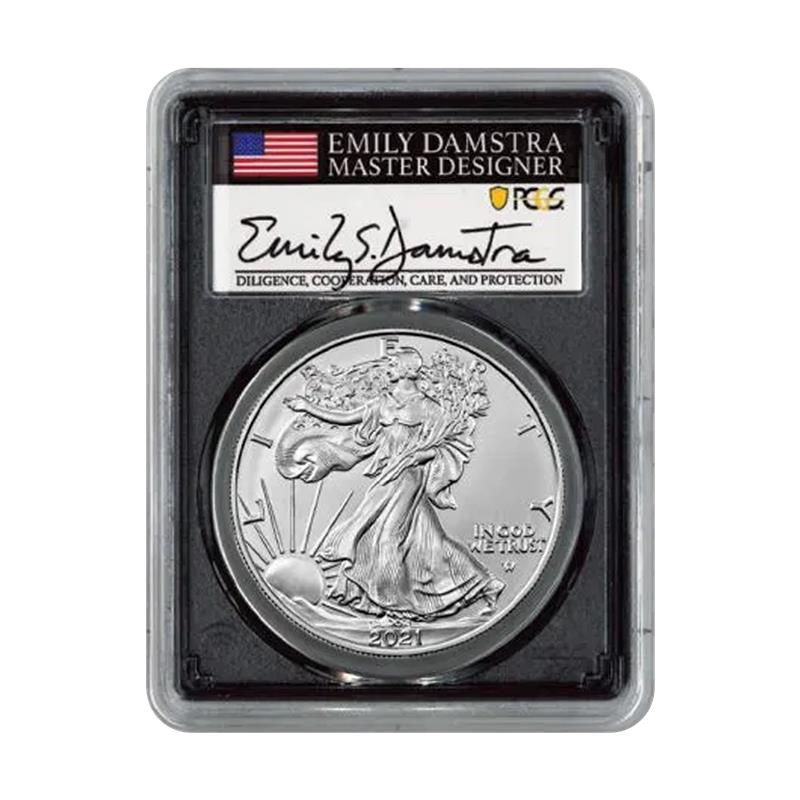 2021 Silver Eagle - Black Frame Type 2 - PCGS MS69 Damstra Signature FDOP - CoinsTV