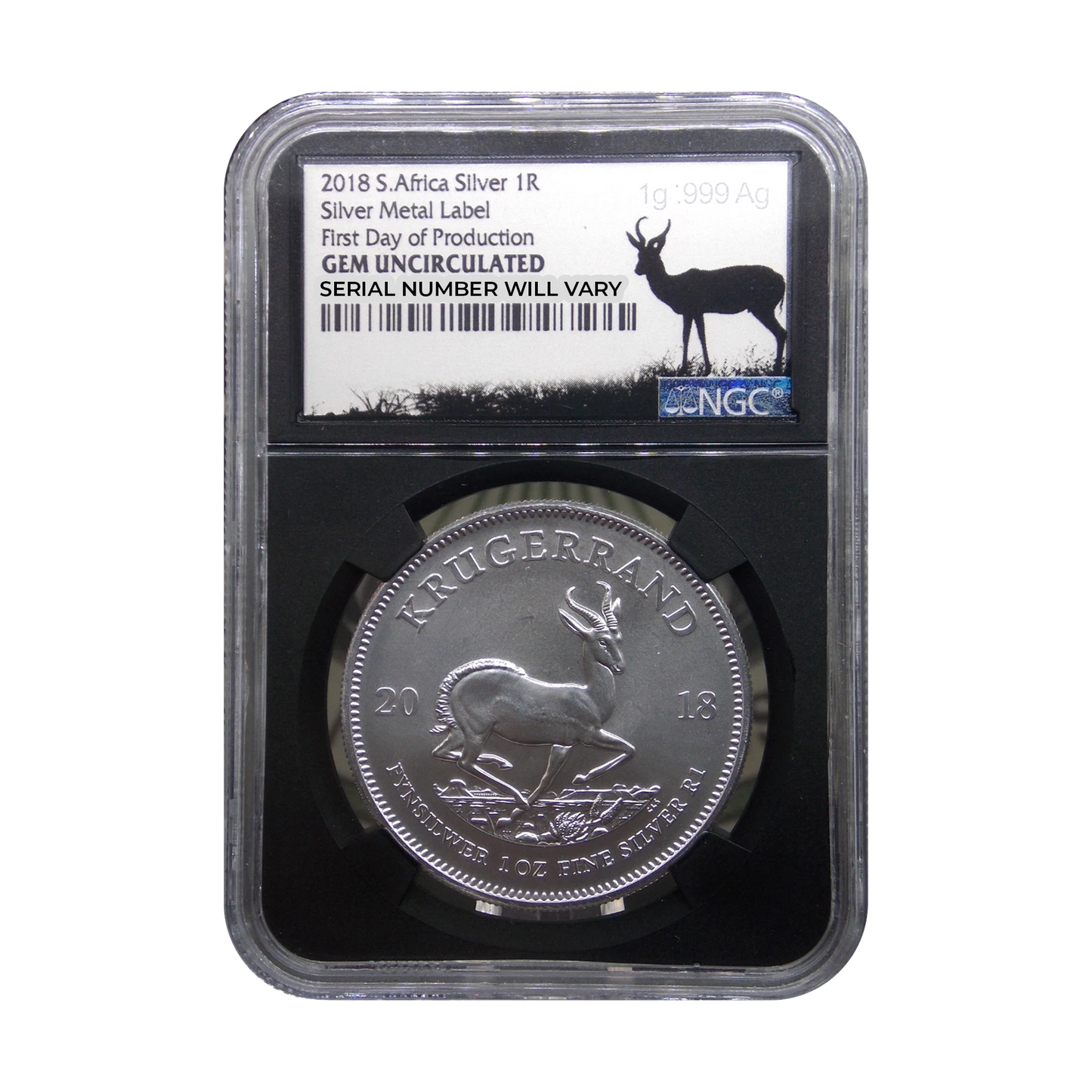 2018 South Africa Krugerrand 1 oz Silver - NGC GEM Uncirculated FDOP Precious Metal Label