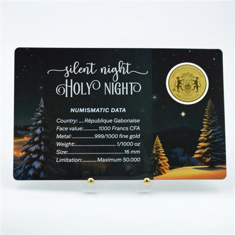 Gabon Silent Night, Holy Night 1/1000 oz Gold Coin in Card