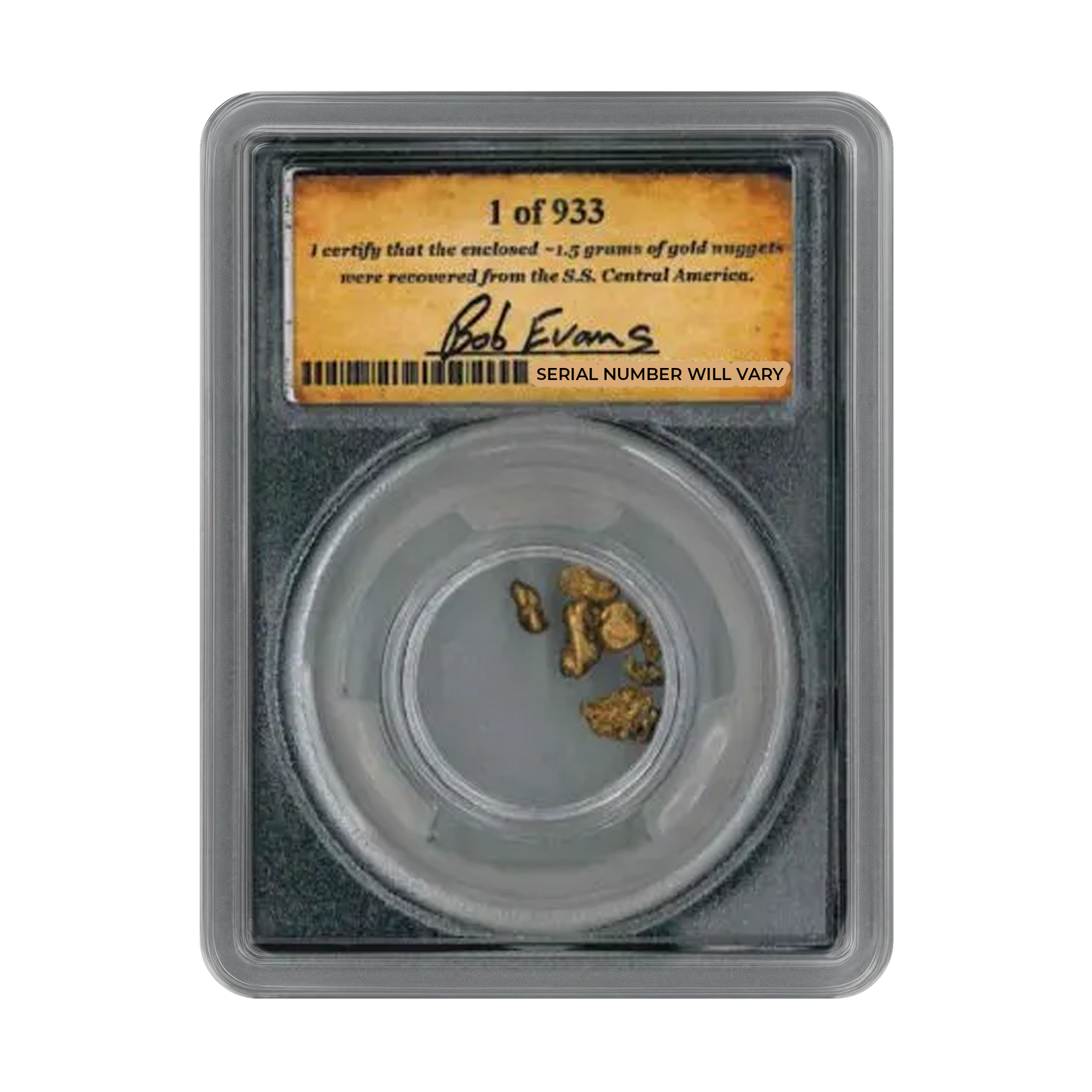 SS Central America Gold Nuggets 1.5 Grams Gold - Bob Evans Signature - PCGS Certified - CoinsTV