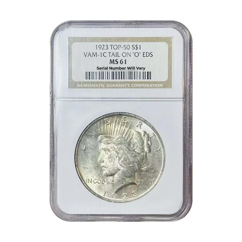 1923 Peace Silver Dollar Philadelphia - TOP 50 VAM-1C Tail on O EDS - NGC MS61 - CoinsTV