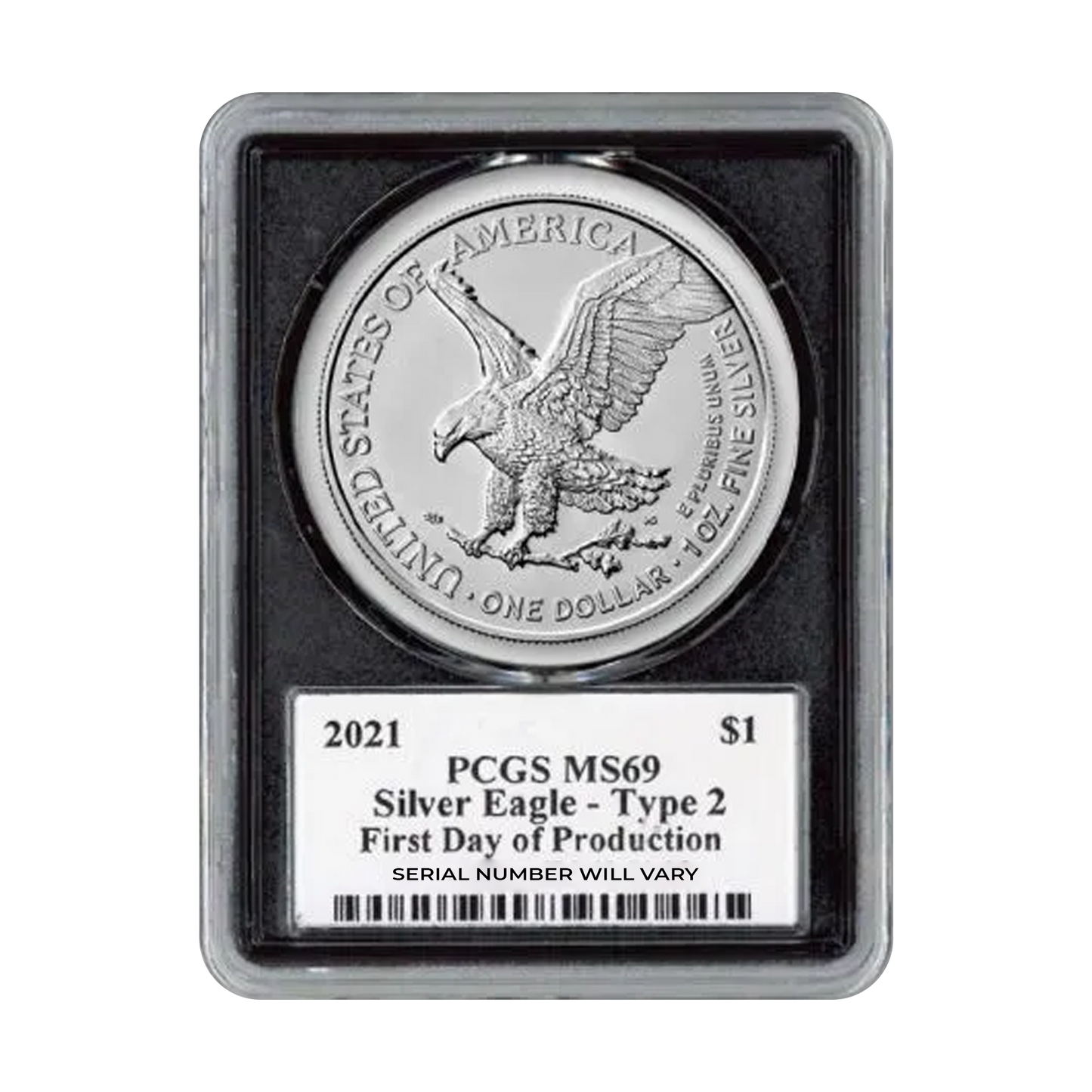 2021 Silver Eagle - Black Frame Type 2 - PCGS MS69 Damstra Signature FDOP - CoinsTV