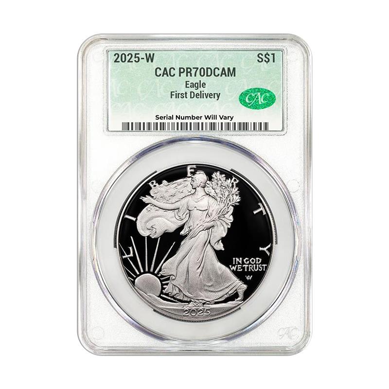 2025-W Silver Eagle CAC PR70 DCAM First Delivery - CoinsTV
